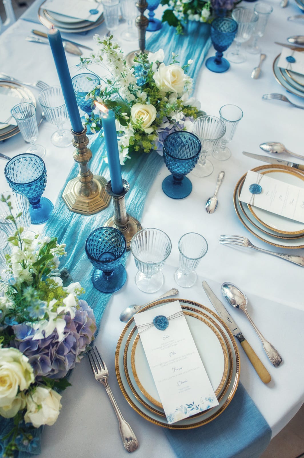 Mariage blue romantique papeterie  table